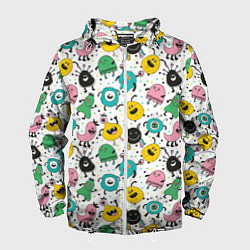 Ветровка с капюшоном мужская Весёлые монстры, цвет: 3D-белый