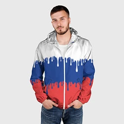 Ветровка с капюшоном мужская Флаг России - потёки, цвет: 3D-белый — фото 2