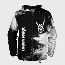 Ветровка с капюшоном мужская Linkin Park и рок символ на темном фоне, цвет: 3D-черный