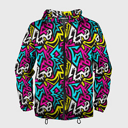 Ветровка с капюшоном мужская Цветные зигзаги Colored zigzags, цвет: 3D-черный