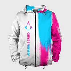 Ветровка с капюшоном мужская Assassins Creed neon gradient style: по-вертикали, цвет: 3D-черный