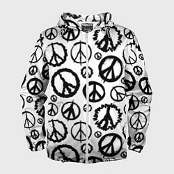 Ветровка с капюшоном мужская Many peace logo, цвет: 3D-белый