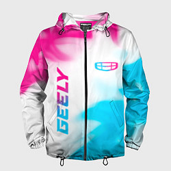 Ветровка с капюшоном мужская Geely neon gradient style: надпись, символ, цвет: 3D-черный