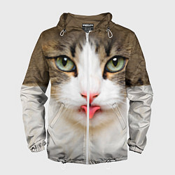 Ветровка с капюшоном мужская Кошка показывает язык, цвет: 3D-белый