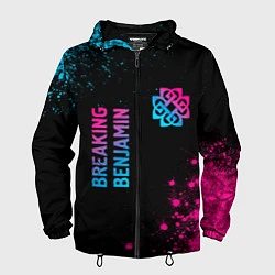 Ветровка с капюшоном мужская Breaking Benjamin - neon gradient: надпись, символ, цвет: 3D-черный