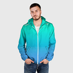 Ветровка с капюшоном мужская Градиент сине-зелёный светлый, цвет: 3D-белый — фото 2