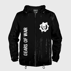 Ветровка с капюшоном мужская Gears of War glitch на темном фоне: надпись, симво, цвет: 3D-черный