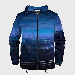 Ветровка с капюшоном мужская Синий город, цвет: 3D-черный