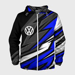 Ветровка с капюшоном мужская Volkswagen - Синяя абстракция, цвет: 3D-белый