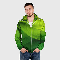 Ветровка с капюшоном мужская Зеленая абстракция, цвет: 3D-белый — фото 2