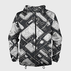 Ветровка с капюшоном мужская Полосы Чёрно-белые киберпанк, цвет: 3D-черный