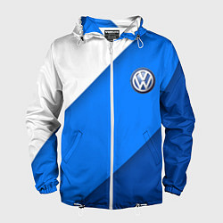 Ветровка с капюшоном мужская Volkswagen - голубые линии, цвет: 3D-белый