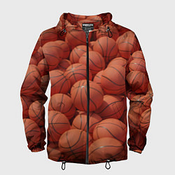 Ветровка с капюшоном мужская Узор с баскетбольными мячами, цвет: 3D-черный