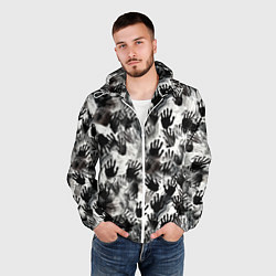 Ветровка с капюшоном мужская Черно-белые руки с ладонями, цвет: 3D-белый — фото 2