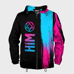 Ветровка с капюшоном мужская HIM - neon gradient: по-вертикали, цвет: 3D-черный