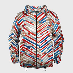Ветровка с капюшоном мужская Новогодние линии синий и красный, цвет: 3D-черный