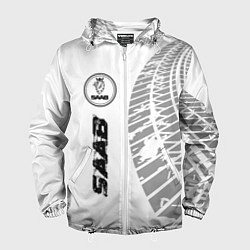 Мужская ветровка Saab speed на светлом фоне со следами шин: по-верт