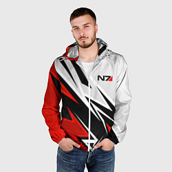 Ветровка с капюшоном мужская N7 mass effect - white and red, цвет: 3D-белый — фото 2