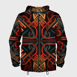 Ветровка с капюшоном мужская Орнамент в скандинавском стиле, цвет: 3D-черный