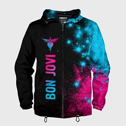 Ветровка с капюшоном мужская Bon Jovi - neon gradient: по-вертикали, цвет: 3D-черный