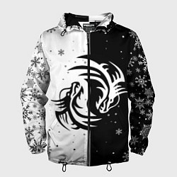 Ветровка с капюшоном мужская Инь Янь - Драконы, цвет: 3D-черный