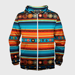 Ветровка с капюшоном мужская Этнический узор в горизонтальную полоску, цвет: 3D-белый