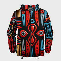 Ветровка с капюшоном мужская Красно-синий узор в африканском стиле, цвет: 3D-черный