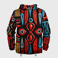 Ветровка с капюшоном мужская Красно-синий узор в африканском стиле, цвет: 3D-черный