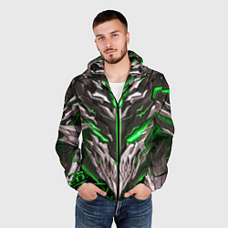Ветровка с капюшоном мужская Зелёный неоновый кибер демон, цвет: 3D-черный — фото 2