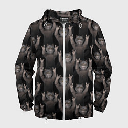 Ветровка с капюшоном мужская Коты любят рок-музыку, цвет: 3D-белый