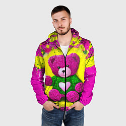 Ветровка с капюшоном мужская Розовый мишка в вязаном свитере, цвет: 3D-черный — фото 2