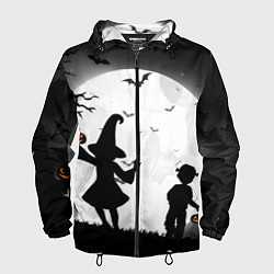 Ветровка с капюшоном мужская Дети на ночной прогулке, цвет: 3D-черный