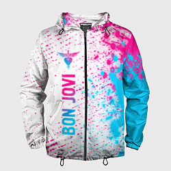 Ветровка с капюшоном мужская Bon Jovi neon gradient style по-вертикали, цвет: 3D-черный