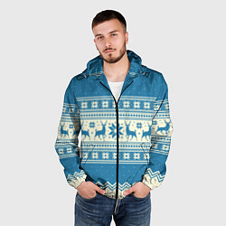 Ветровка с капюшоном мужская Sweater with deer on a blue background, цвет: 3D-черный — фото 2