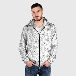 Ветровка с капюшоном мужская Черно-белый новогодний патерн, цвет: 3D-черный — фото 2
