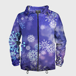 Ветровка с капюшоном мужская Крупные снежинки на фиолетовом, цвет: 3D-черный