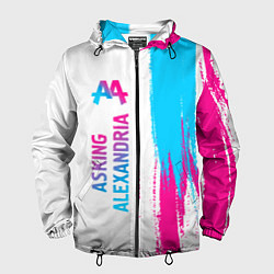Ветровка с капюшоном мужская Asking Alexandria neon gradient style по-вертикали, цвет: 3D-черный