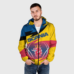 Ветровка с капюшоном мужская Scania logo, цвет: 3D-черный — фото 2