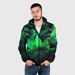 Ветровка с капюшоном мужская Абстрактный лабиринт зелени, цвет: 3D-черный — фото 2