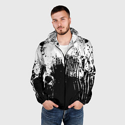 Ветровка с капюшоном мужская Черно-белая абстракция гранж, цвет: 3D-черный — фото 2