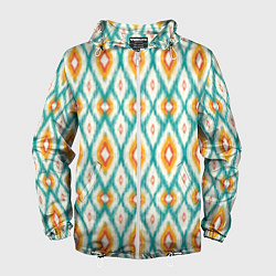 Ветровка с капюшоном мужская Геометрический узор икат - орнамент народов узбеки, цвет: 3D-белый