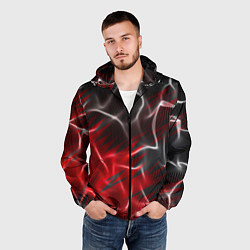 Ветровка с капюшоном мужская Дым и красные текстуры, цвет: 3D-черный — фото 2