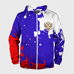 Ветровка с капюшоном мужская Российский герб на триколоре, цвет: 3D-белый