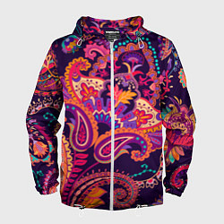 Ветровка с капюшоном мужская Индийские этнические узоры, цвет: 3D-белый