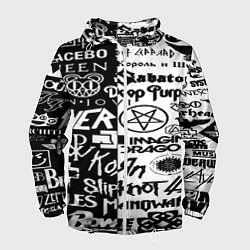 Ветровка с капюшоном мужская Логотипы лучших групп черно белый, цвет: 3D-белый