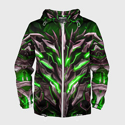 Ветровка с капюшоном мужская Зелёная кибер броня, цвет: 3D-белый