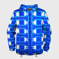 Ветровка с капюшоном мужская Синие и белые квадраты, цвет: 3D-черный