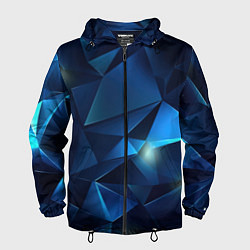 Ветровка с капюшоном мужская Синяя геометрическая абстракция, цвет: 3D-черный