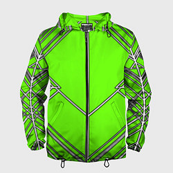 Мужская ветровка Белые полосы на зелёном фоне