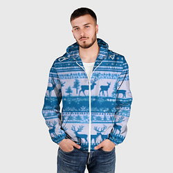 Ветровка с капюшоном мужская Синие олени, цвет: 3D-белый — фото 2